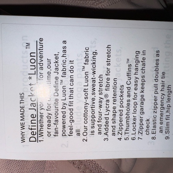 Nude Pink Lululemon Define Jacket Luon NWT never worn - Picture 5 of 5